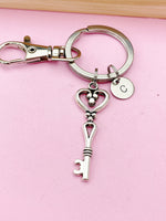 Silver Heart Key Charm Keychain, N1088