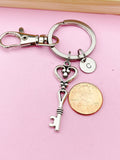 Silver Heart Key Charm Keychain, N1088