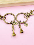 Antique Bronze Chess Piece Keychain, Personalized Initial Charm