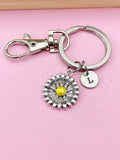 Silver Daisy Charm Keychain, Sunflower Keychain, N1343