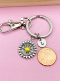 Silver Daisy Charm Keychain, Sunflower Keychain, N1343