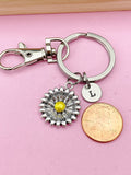 Silver Daisy Charm Keychain, Sunflower Keychain, N1343