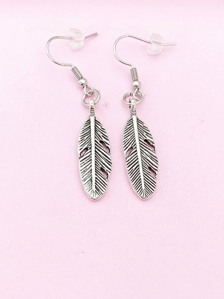 Silver Feather Charm Earrings, N1289