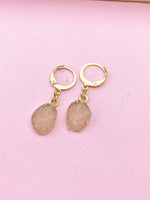 Gold Druzy Pendant Earrings, Electroplate Druzy Resin Pendants, Dark Salmon Druzy Jewelry, Granddaughter Gift, N2785
