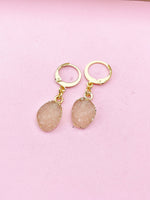 Gold Druzy Pendant Earrings, Electroplate Druzy Resin Pendants, Dark Salmon Druzy Jewelry, Granddaughter Gift, N2785