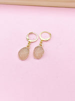 Gold Druzy Pendant Earrings, Electroplate Druzy Resin Pendants, Dark Salmon Druzy Jewelry, Granddaughter Gift, N2785