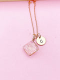 Rose Gold Press Flower Pink Necklace Personalized Customized Jewelry Gifts, N2983