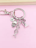 Silver DNA Skull Microscope Charm Keychain, DNA, Forensic Science Specialist, Scientist Gift, Doctor Gift, Researcher Gift, N4669