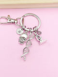 Silver DNA Skull Microscope Charm Keychain, DNA, Forensic Science Specialist, Scientist Gift, Doctor Gift, Researcher Gift, N4669