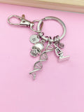 Silver DNA Skull Microscope Charm Keychain, DNA, Forensic Science Specialist, Scientist Gift, Doctor Gift, Researcher Gift, N4669