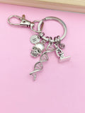 Silver DNA Skull Microscope Charm Keychain, DNA, Forensic Science Specialist, Scientist Gift, Doctor Gift, Researcher Gift, N4669