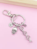 Silver DNA Skull Charm Keychain, DNA, Forensic Science Specialist, Scientist Gift, Doctor Gift, Researcher Gift, N4669A