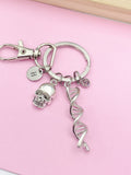 Silver DNA Skull Charm Keychain, DNA, Forensic Science Specialist, Scientist Gift, Doctor Gift, Researcher Gift, N4669A