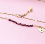 Gold Natural Garnet Gemstone Bracelet January Birthday Mother's Day Gifts Ideas Personalized Customized Made to Order, N5540