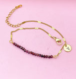 Gold Natural Garnet Gemstone Bracelet January Birthday Mother's Day Gifts Ideas Personalized Customized Made to Order, N5540