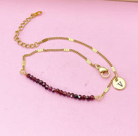 Gold Natural Garnet Gemstone Bracelet January Birthday Mother's Day Gifts Ideas Personalized Customized Made to Order, N5540