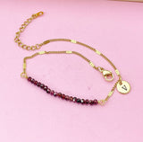 Gold Natural Garnet Gemstone Bracelet January Birthday Mother's Day Gifts Ideas Personalized Customized Made to Order, N5540
