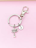 Silver Crescent Moon and Palm Tree Charm Keychain, N2119B