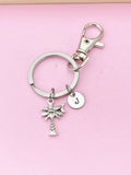 Silver Crescent Moon and Palm Tree Charm Keychain, N2119B