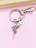 Silver Flying Dargon Charm Keychain, Flying Lizards Charm, Gecko with Wings Charm N5699A