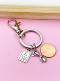 Silver Eye Chart Reading Glasses Charm Keychain, Graduation Gift for Ophthalmologist, Ophthalmologist Tech Med School Gifts, N1127B