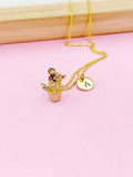 Gold Cactus Pot Charm Necklace Plant Biologist School Student Gifts Ideas Personalized Customized Made to Order, N5501