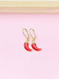 Red Hot Chili Pepper Earrings, Hypoallergenic, Dangle Hoop Lever-back Earrings, N4713