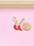 Red Hot Chili Pepper Earrings, Hypoallergenic, Dangle Hoop Lever-back Earrings, N4713