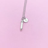 Silver Pencil Charm Necklace, Personalized Initial, Teacher Gift