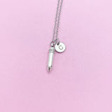 Silver Pencil Charm Necklace, Personalized Initial, Teacher Gift