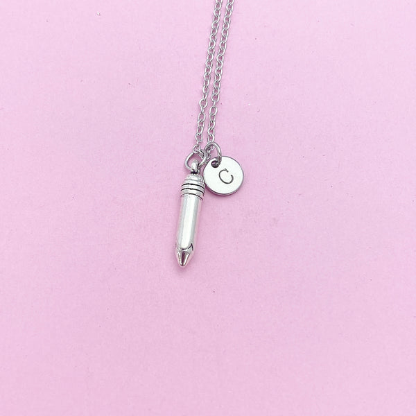 Writer Necklace, Silver Pencil Charm Necklace, Secretary Necklace, Secretary Gift, Teacher Gift, Personalized Christmas Gift, N796