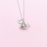 Silver Snail Charm Necklace, Personalized Initial Pendant