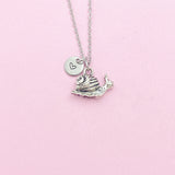 Silver Snail Charm Necklace, Personalized Initial Pendant