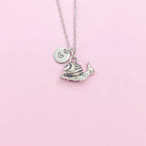 Silver Snail Charm Necklace, Personalized Initial Pendant