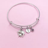 Silver Mother and Baby Elephant Charm Bracelet, Initial Charm