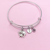Silver Mother and Baby Elephant Charm Bracelet, Initial Charm