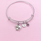Silver Mother and Baby Elephant Charm Bracelet, Initial Charm