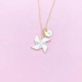 Gold Pinwheel Charm Necklace, Windmill Charm, N2197