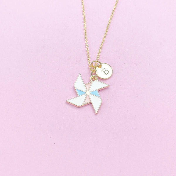 Gold Pinwheel Charm Necklace, Windmill Charm, N2197
