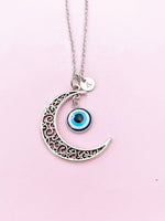 Silver Moon with Evil Eye Charm Necklace, N5702A