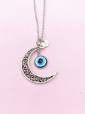 Silver Moon with Evil Eye Charm Necklace, N5702A