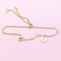 Gold Tulip Flower Charm Bracelet, N2189D