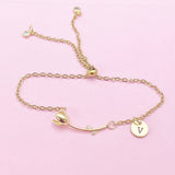 Gold Tulip Flower Charm Bracelet, N2189D