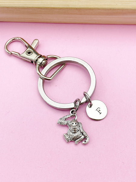 Silver Monkey Orangutan Charm Keychain, N5577B