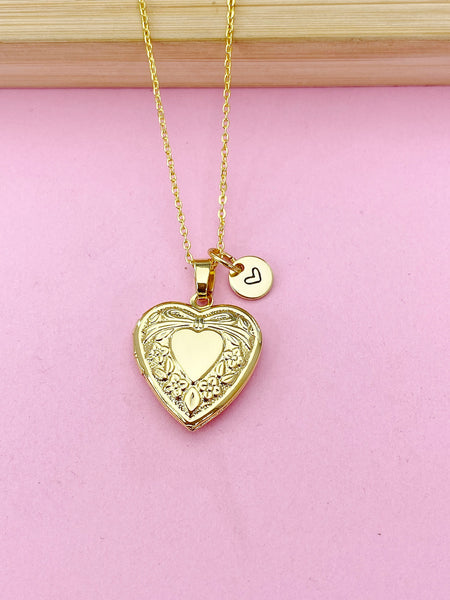 Gold Heart Bowknot Locket Necklace, Love, Keepsake Photo Frame, N4043