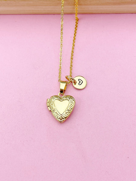 Tiny Gold Heart Locket Necklace, Love, Valentine Gift, N4042