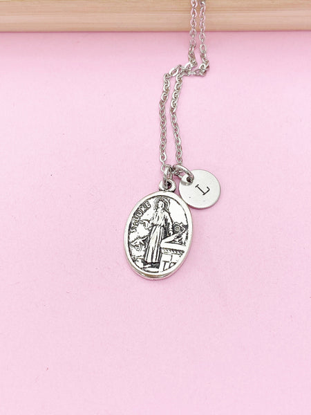 Silver Saint Luke Charm Necklace, N2717