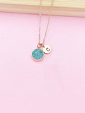 Rose Gold Blue Druzy Dainty Delicate Necklace, N1477