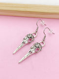 Raven Skull Dangle Earrings, Gothic Halloween Jewelry