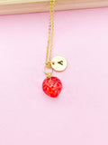 Gold Strawberry Charm Necklace Handmade Lampwork, N5339